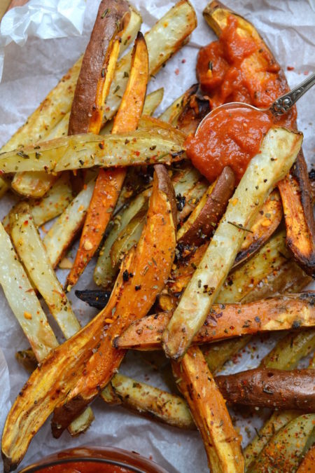 Russet & Sweet Potato  Fries with Homemade Ketchup