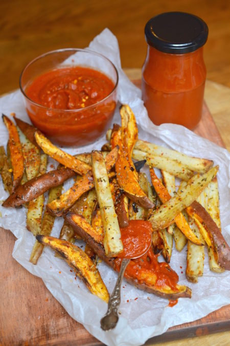 Russet & Sweet Potato Fries with Homemade Ketchup