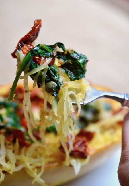 Spinach and Tomato Spaghetti Squash - Glory Kitchen