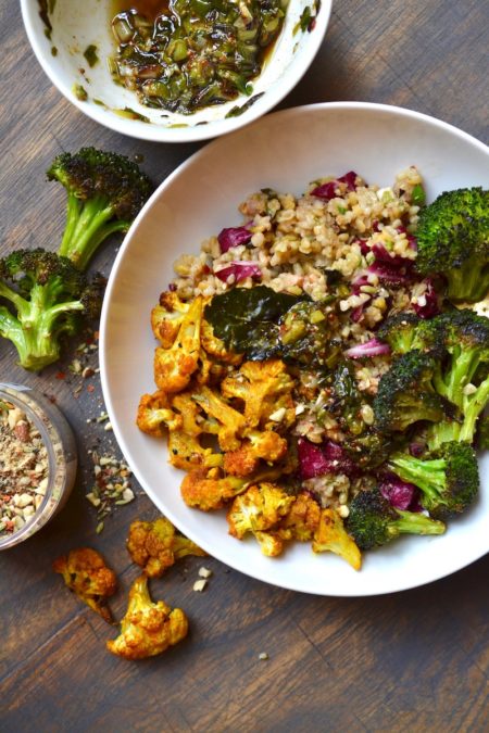 Freekeh, Red Lentil and Roasted Veggie Bowl